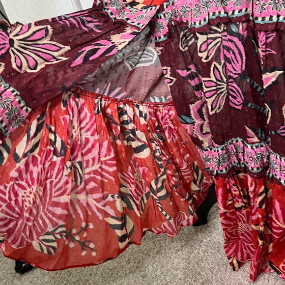 Farm Rio Anthropologie Mixed Floral Tiered Chiffon Maxi Dress Size Extra Small - Picture 8 of 9